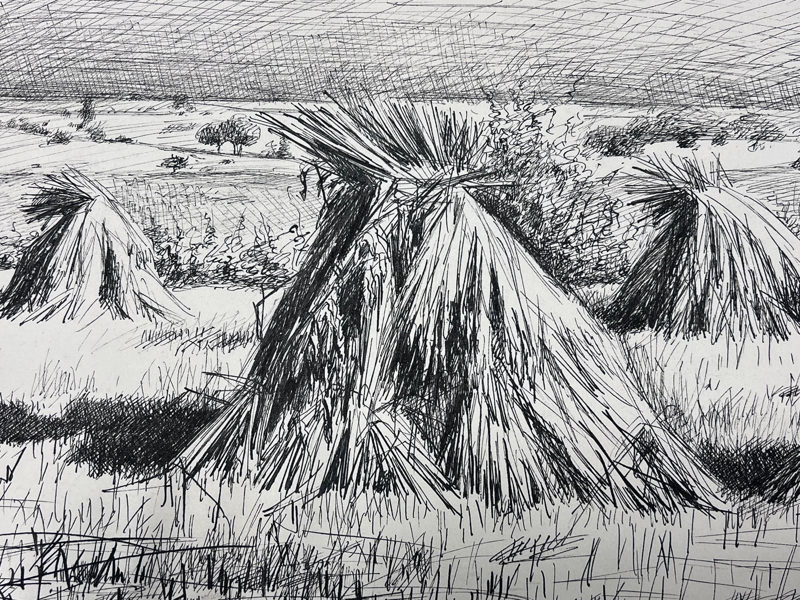 Josine Vignonink Drawing Of Harvested Sheaves In An Expansive Countryside Landscape1950s photo Art
