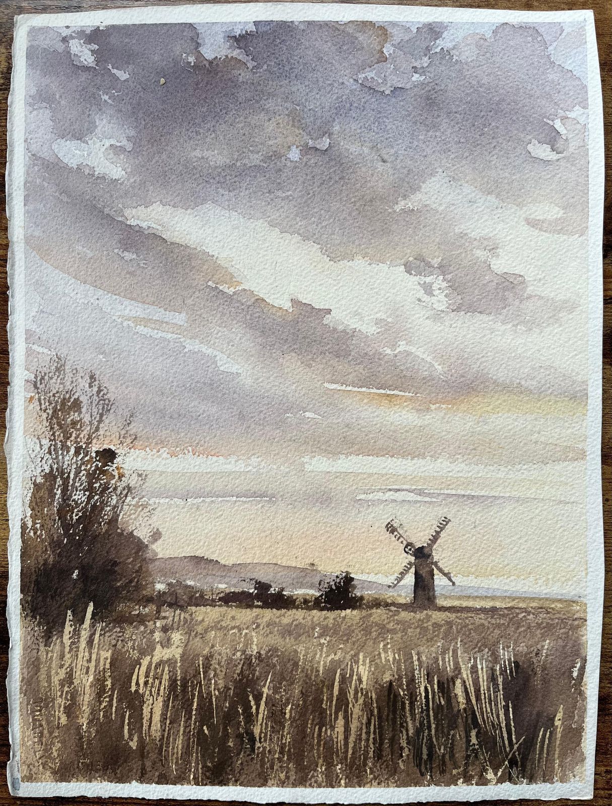 Anthony Averybritish Original Watercolor Of A Windmill At Dusk photo furniture