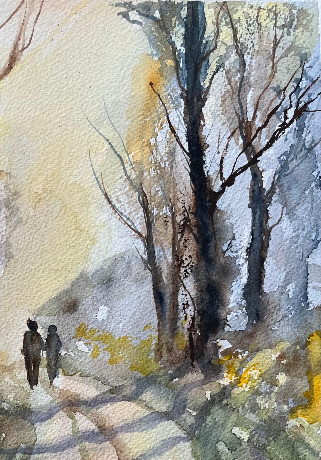 Anthony Averybritish Watercolor Landscape With Two Figures On A Country Path At Sunrise photo Art