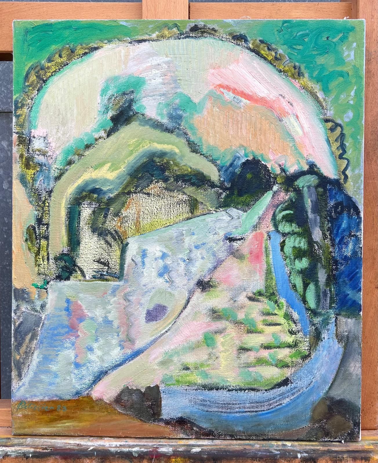 Gilbert Pelissierhuge French 20th Century Abstract Landscape With Soft Pastel Hues & Textures1983 photo furniture