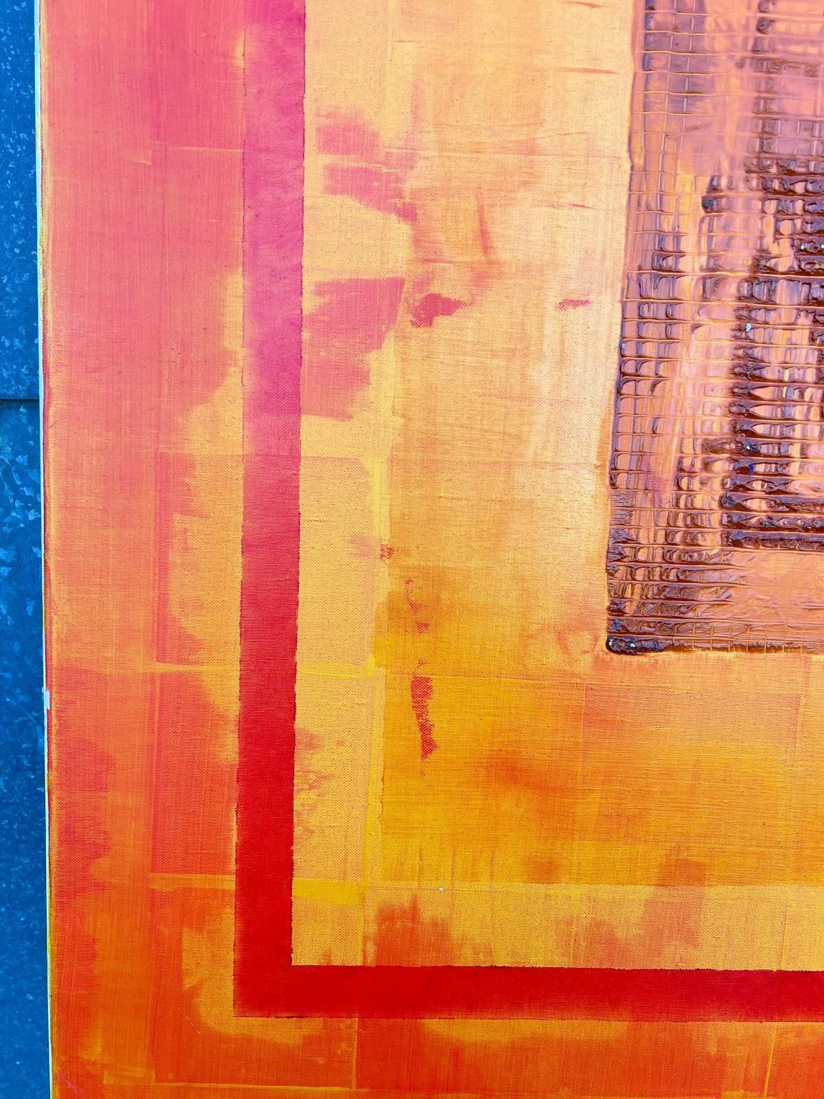 Jacques Coulais (1955 2011)very Large French Expressionist Abstract Original Painting Bright Orange Colors20th Century photo for sale