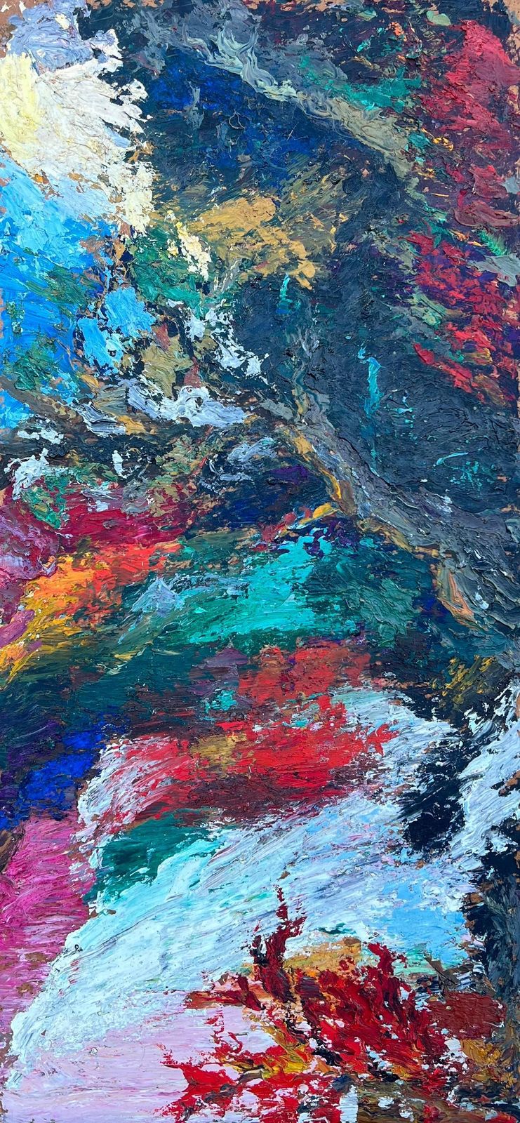 French Cubist 1950's1950's French Thick Impasto Oil Painting Abstract Bold Textures Vibrant Colours1950's