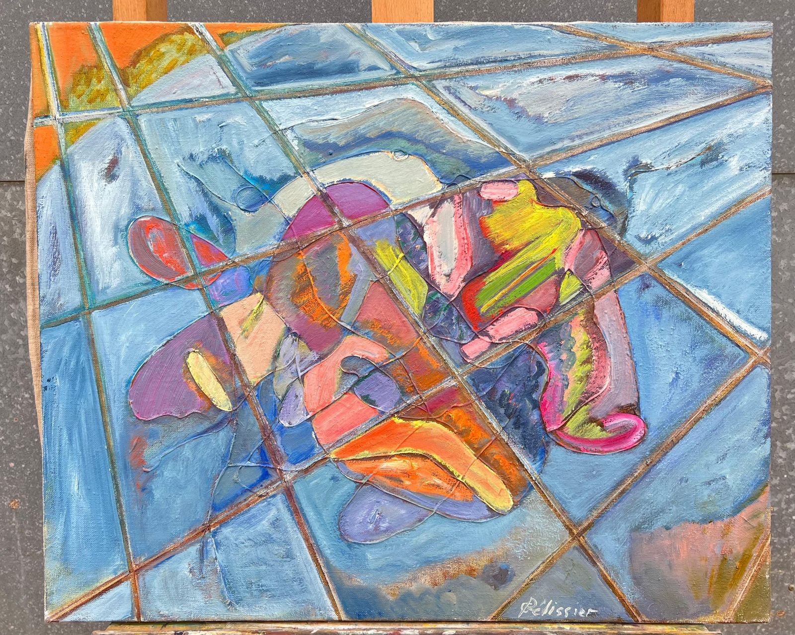 Gilbert Pelissierfrench 20th Century Abstract Interwoven Hues On Tiled Landscape Vibrant photo furniture