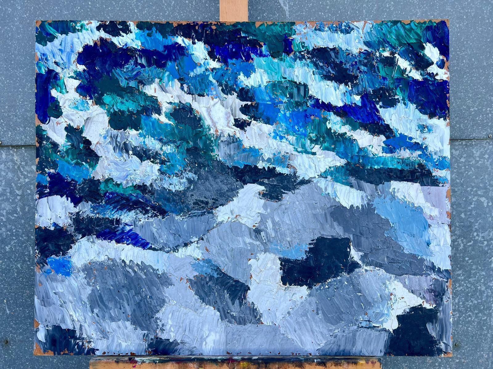 French Cubist 1950'sabstract Seascape Bold Brushstrokes Thick Shades Blue & Grey French Mid 20th Oil1950's photo for sale