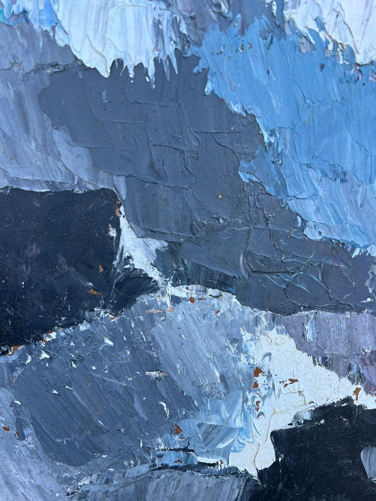 French Cubist 1950'sabstract Seascape Bold Brushstrokes Thick Shades Blue & Grey French Mid 20th Oil1950's photo 1504.0