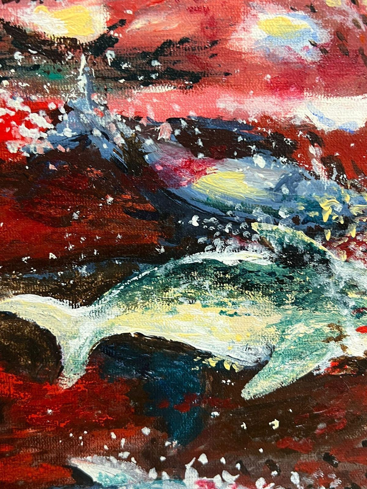 photo buy Gilbert Fuliolarge French Modernist Oil Painting Tuna Fishermen At Sea With Their Catch, 19931993