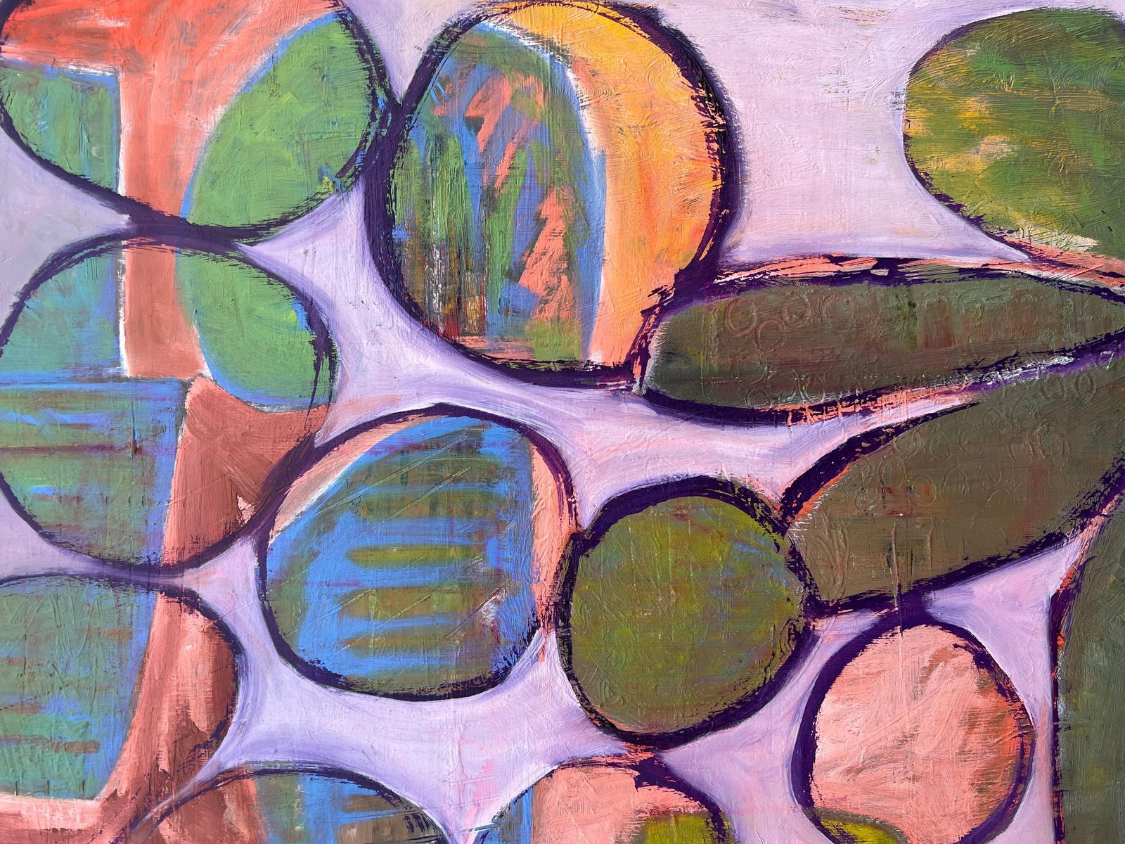 Gilbert Pelissierfrench 20th Century Oil Pink Bright Bubble Of Colors Abstract Organic Forms1982 photo for sale