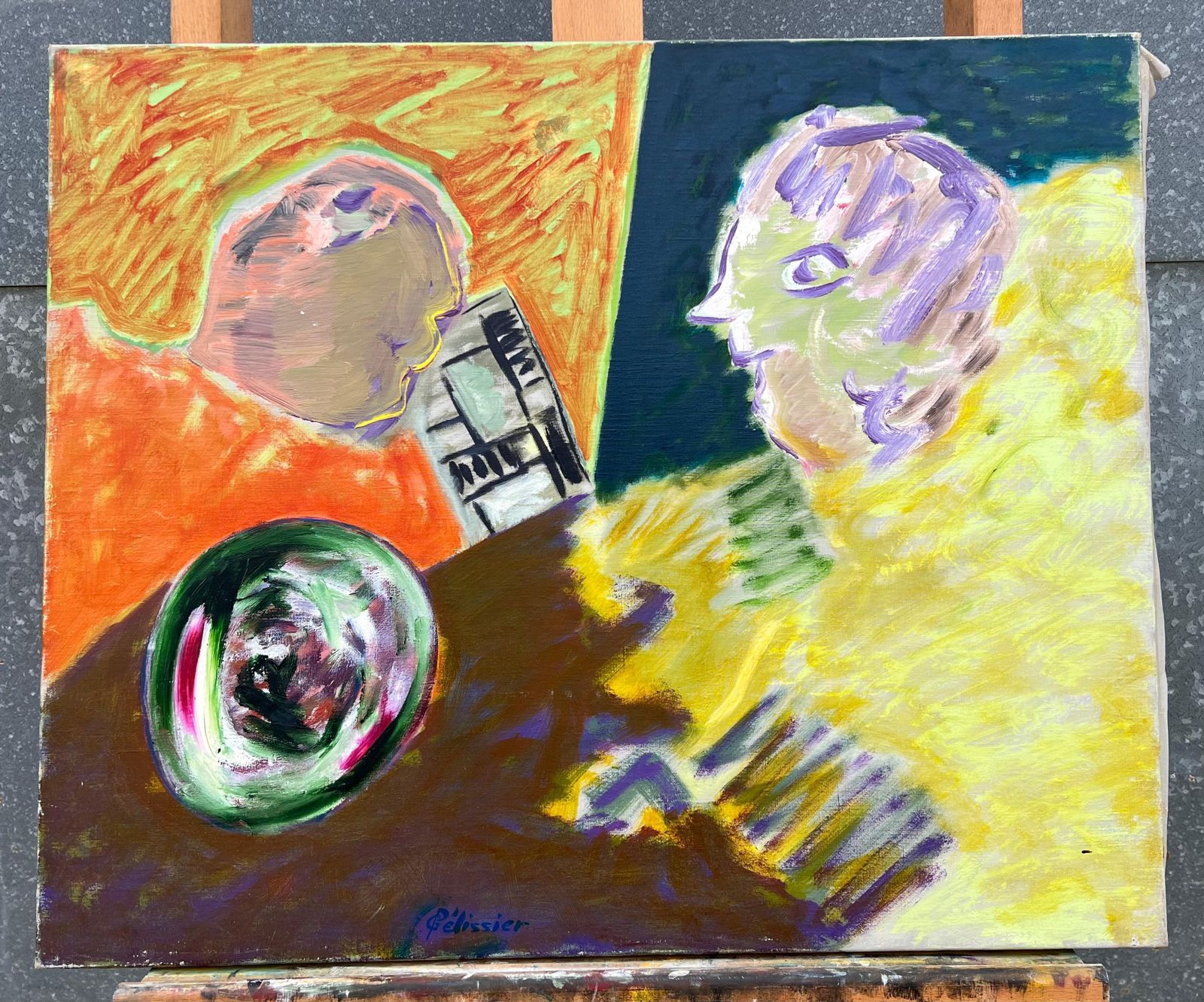 Gilbert Pelissierfrench 20th Century Huge Abstract Surrealist Encounter In Bold Hues photo for sale