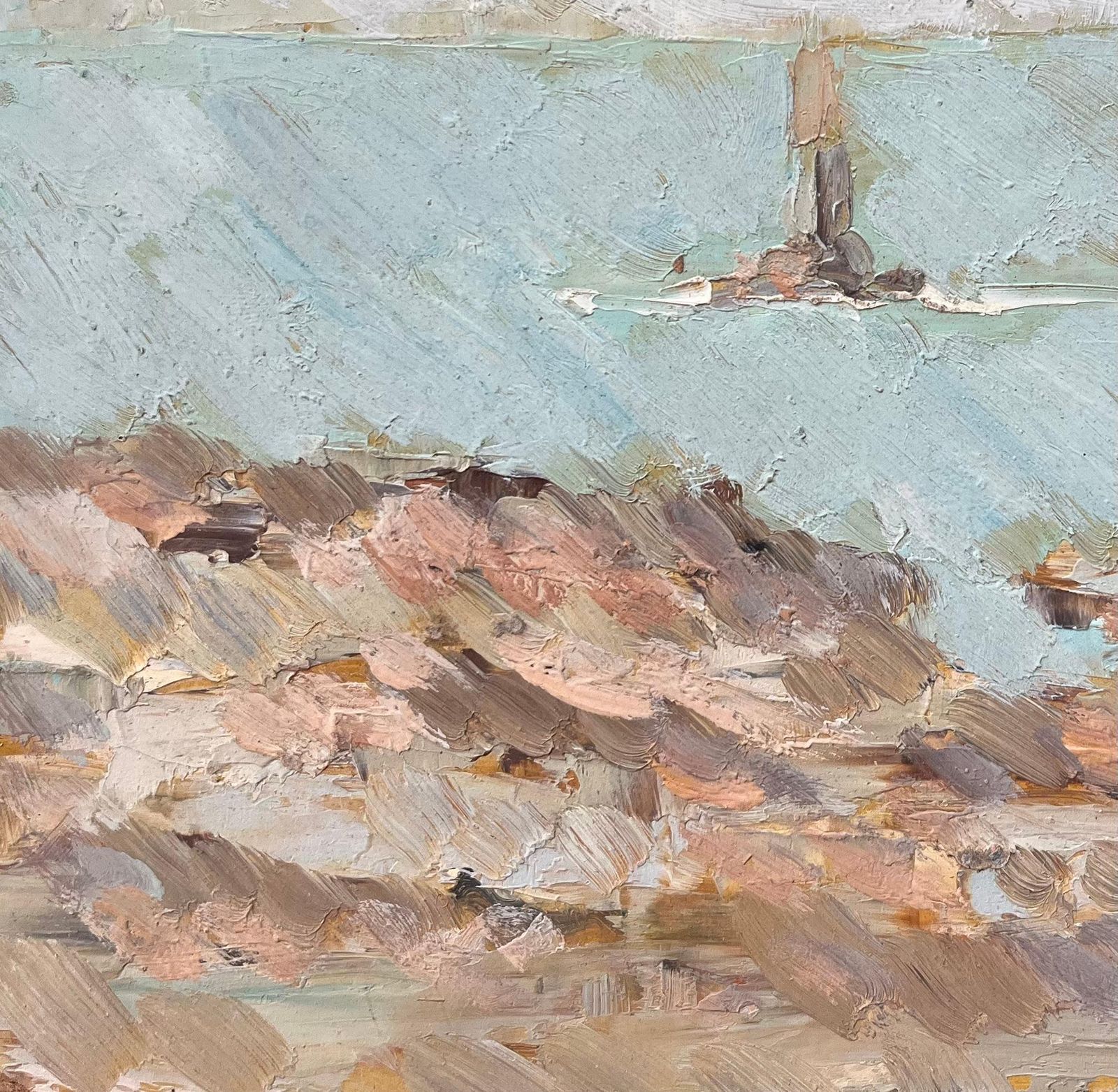 Fanch Lelfrench Impressionist Oil Painting Of A Coastal Lighthouse photo for sale