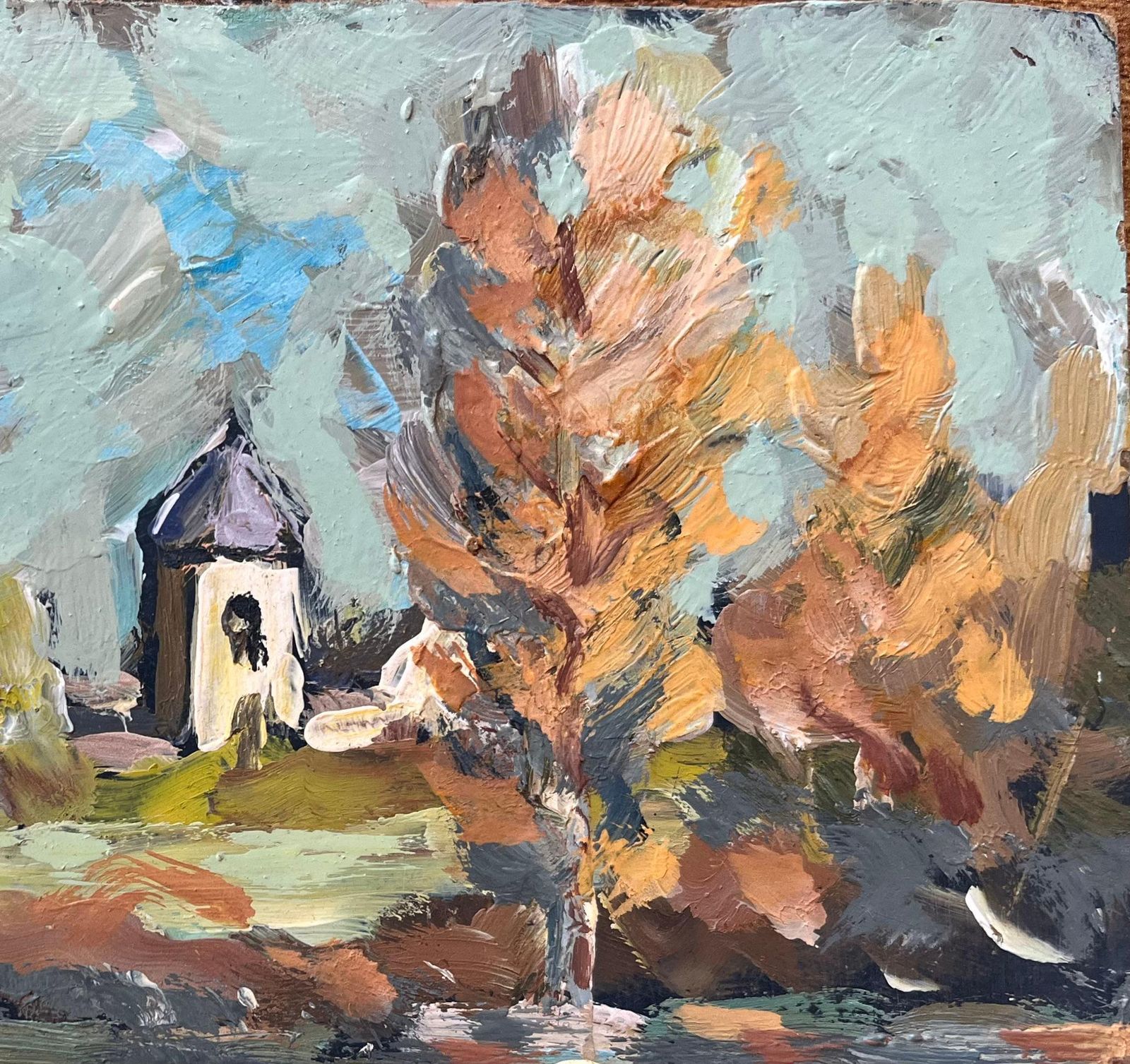 Fanch Lelfrench Impressionist Oil Painting Of Riverside Scene In Guînes, Northern France1997 photo for sale
