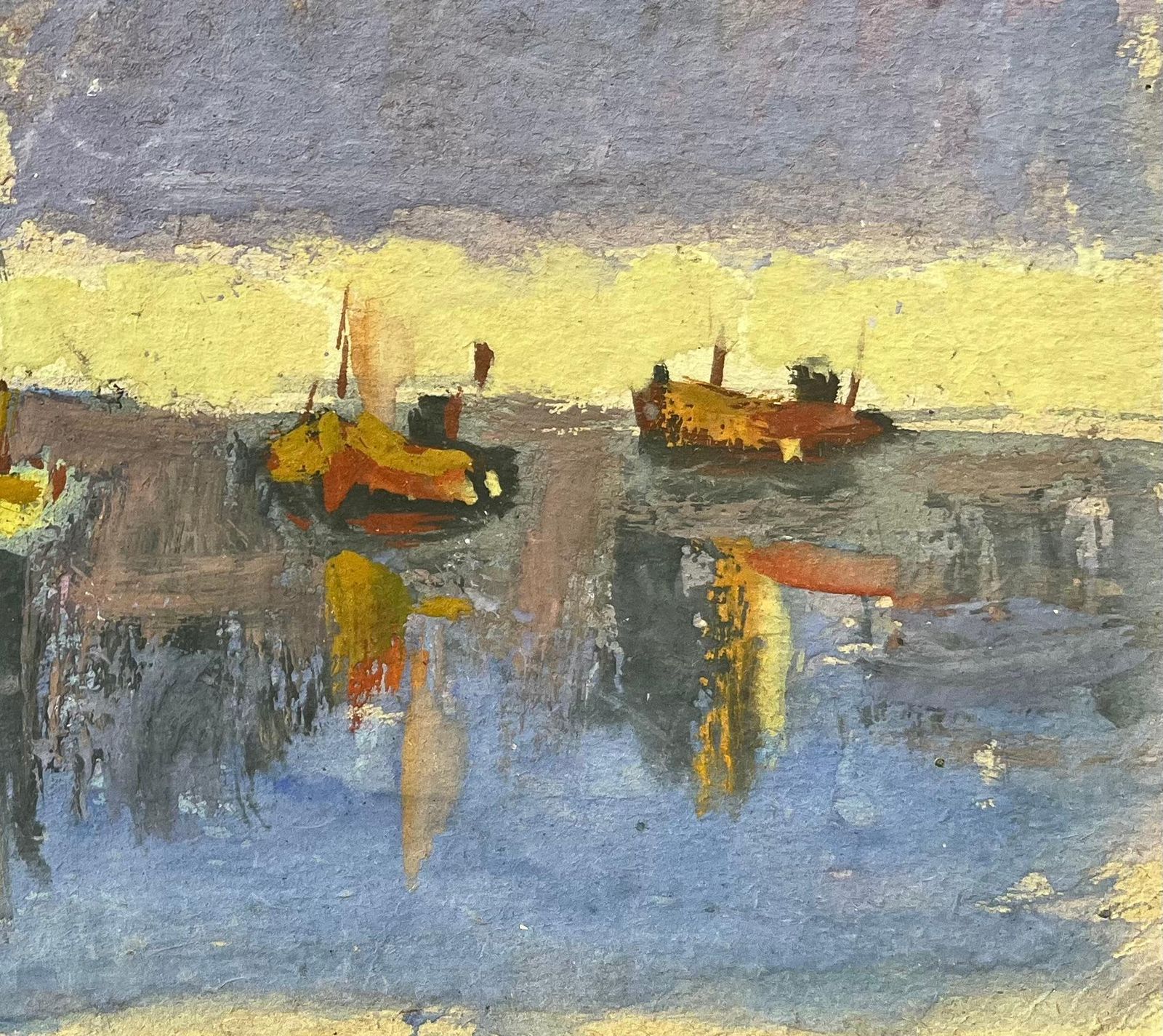 Fanch Lelfrench Impressionist Oil Painting Of Boats In A Harbor At Dusk photo furniture