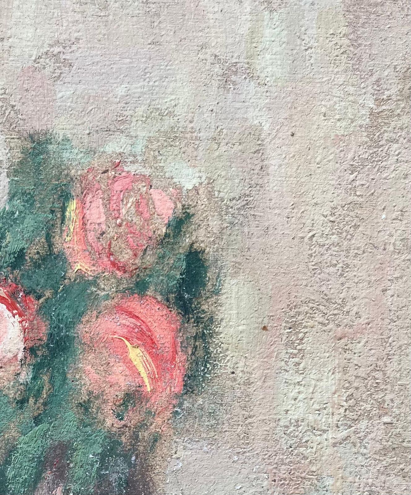 Fanch Lelfrench Impressionist Oil Painting Of Still Life Of Pink Roses In A Vase photo vinterior