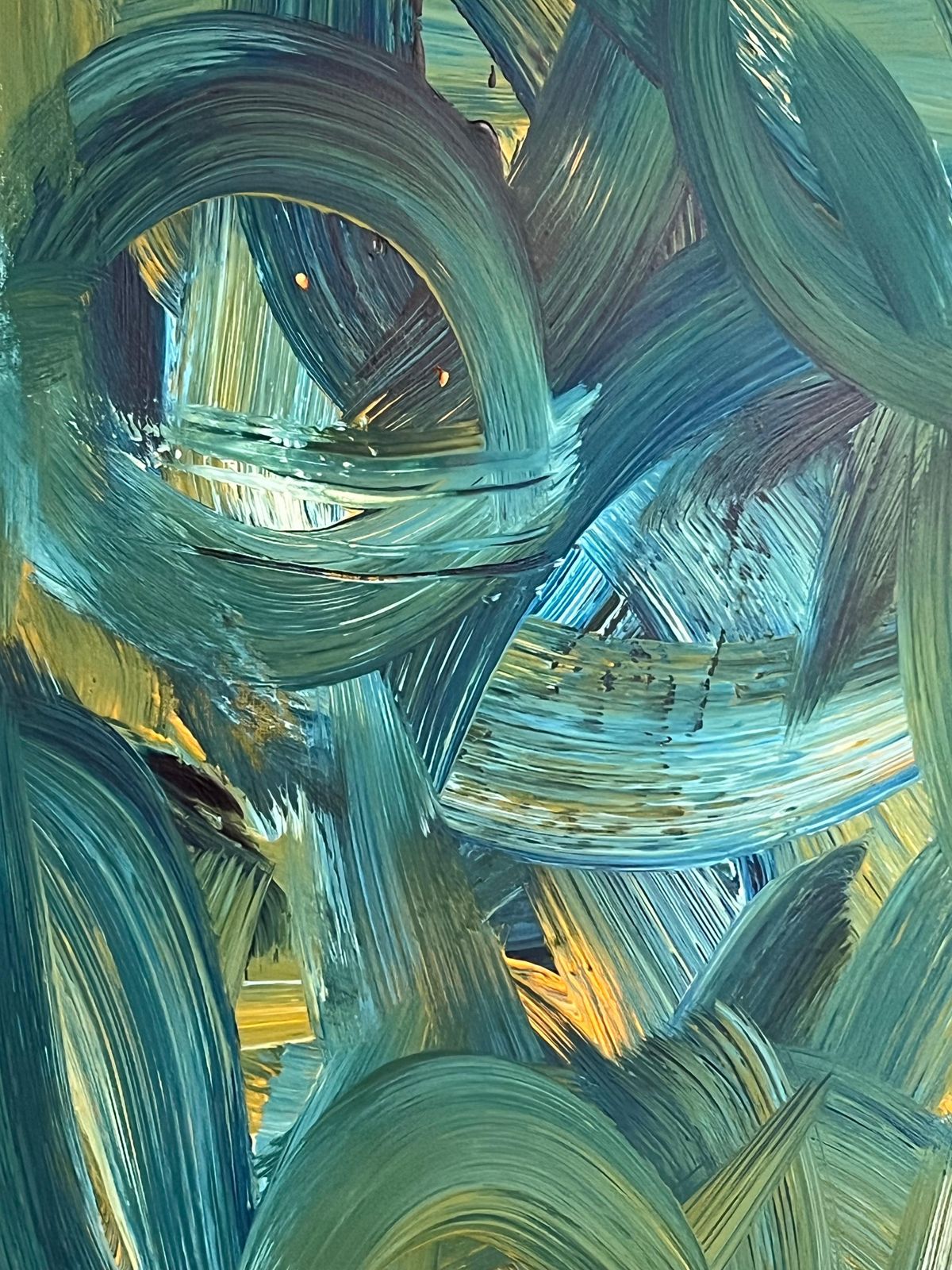 Sally Bradshawbritish Abstract Painting Contemporary Bold Brushstrokes In Teal Blue And Yellowc.2024 photo vintage