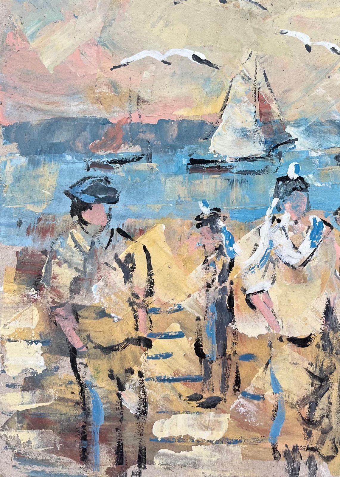 Fanch Lelfrench Impressionist Oil Painting Of Sailors And Seagulls By The Seaside photo Art
