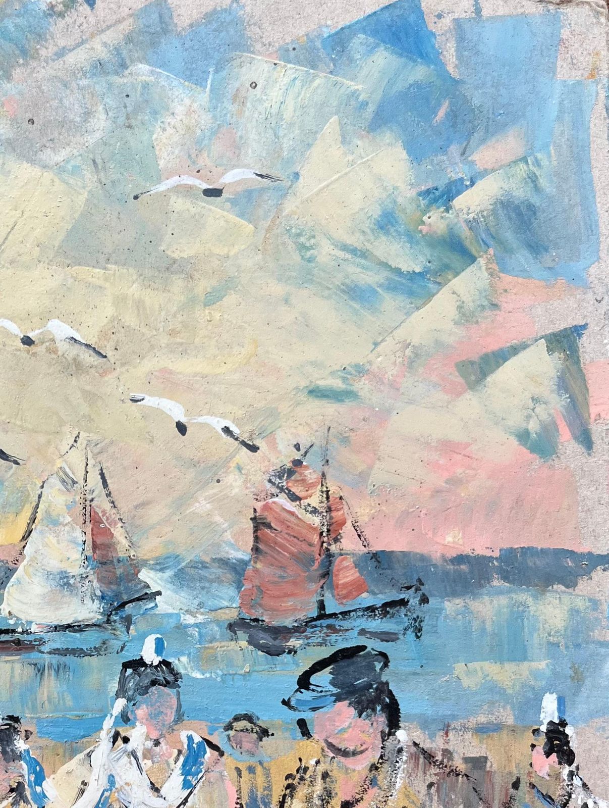 Fanch Lelfrench Impressionist Oil Painting Of Sailors And Seagulls By The Seaside photo 336.0