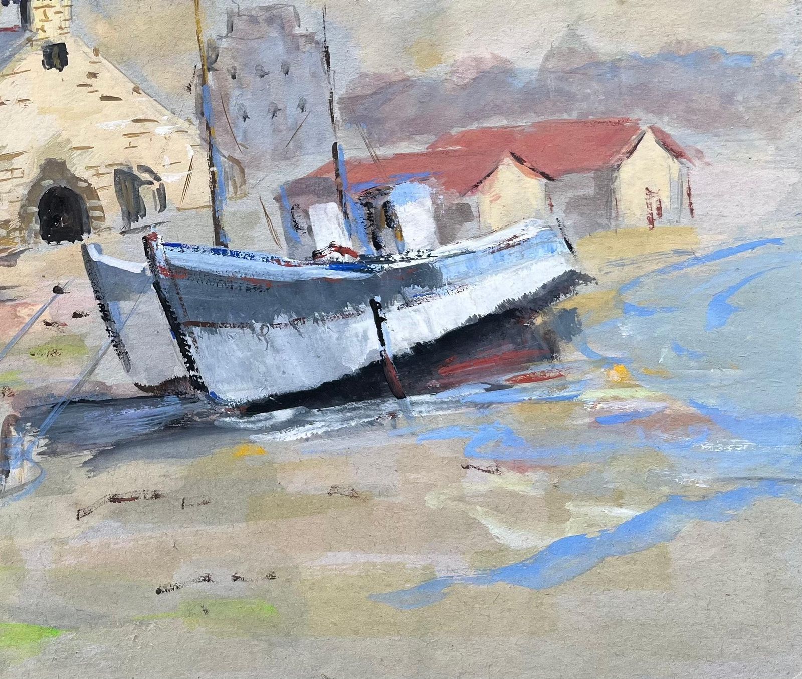 Fanch Lelfrench Impressionist Oil Painting Of A Chapel And Fishing Boat In Camaret1993 photo for sale