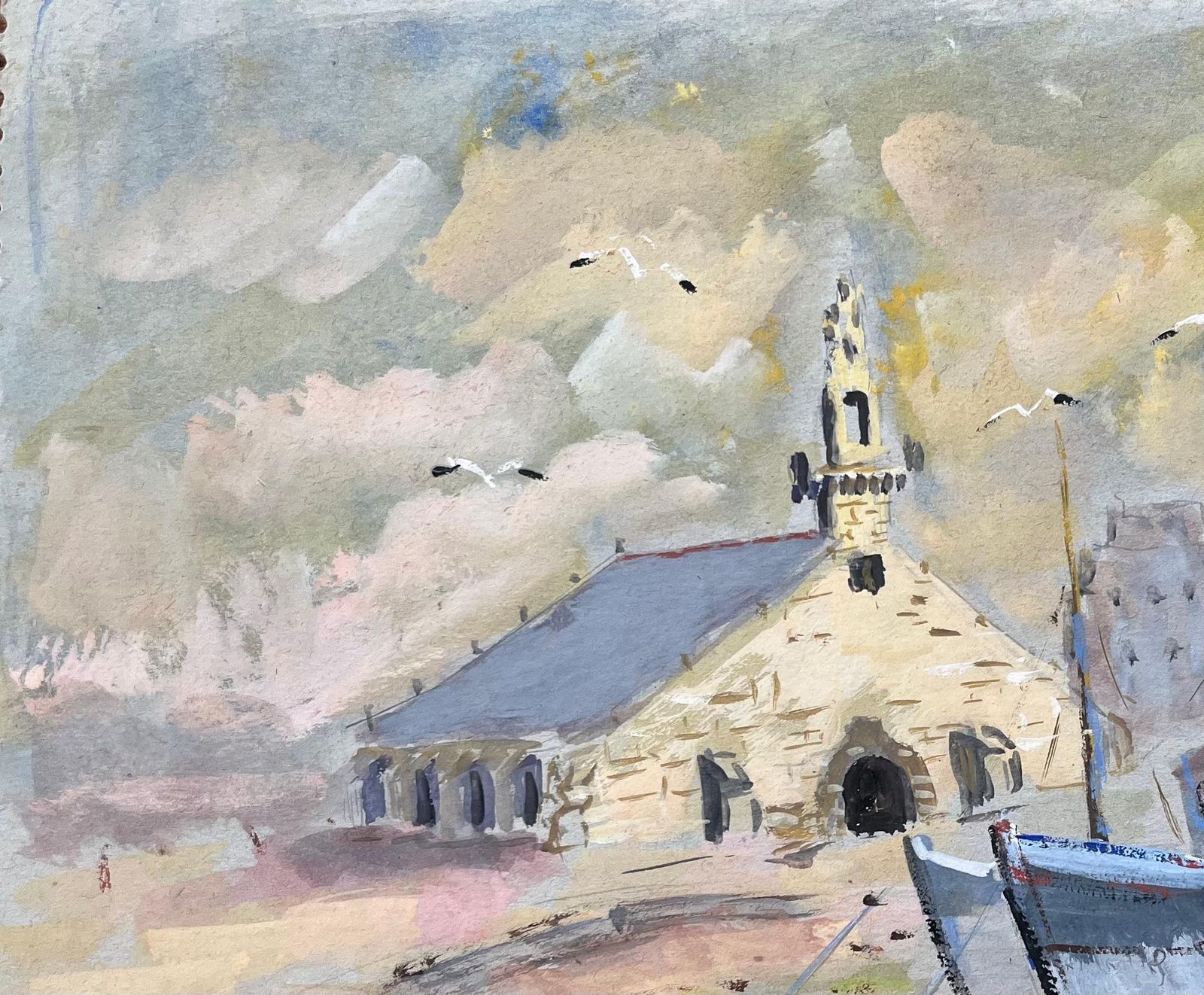 Fanch Lelfrench Impressionist Oil Painting Of A Chapel And Fishing Boat In Camaret1993 photo 540.0