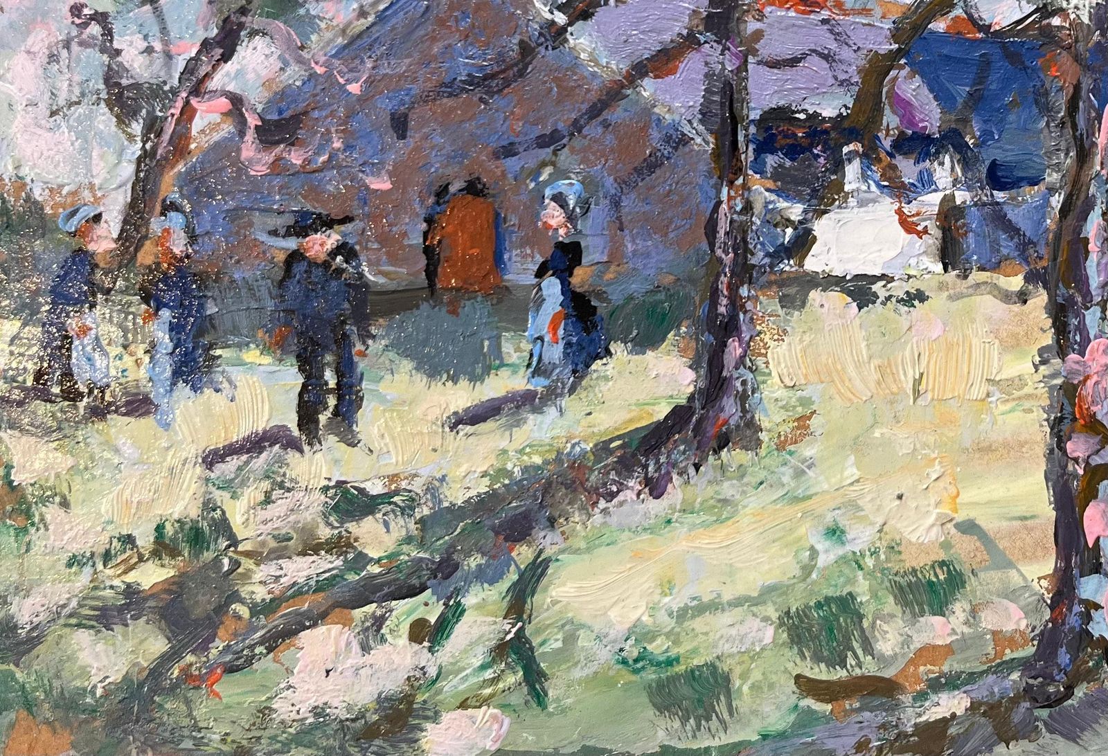 Fanch Lelfrench Impressionist Oil Painting Of Sunlit Breton Chapel With Figures2007 photo Art