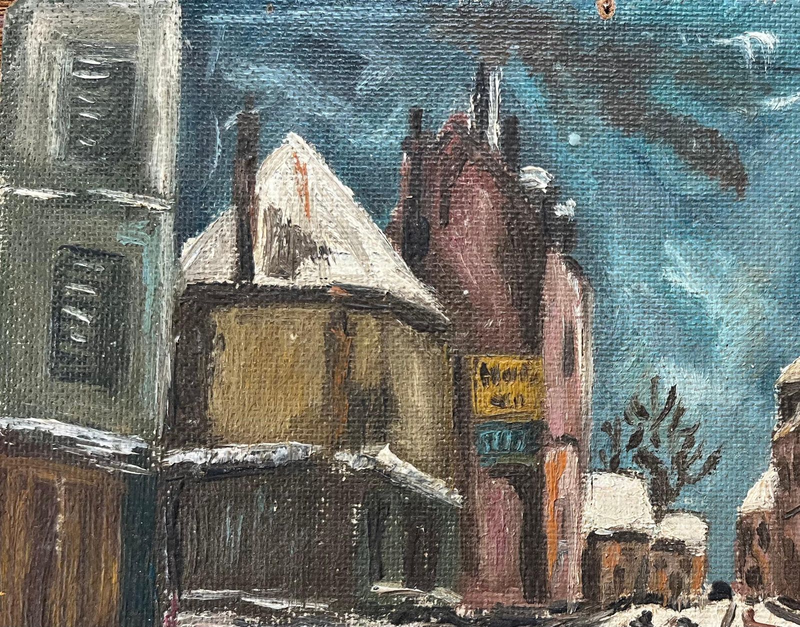 Fanch Lelfrench Impressionist Oil Painting Of Figures Walking In Snowy Townscape At Dusk photo 392.0