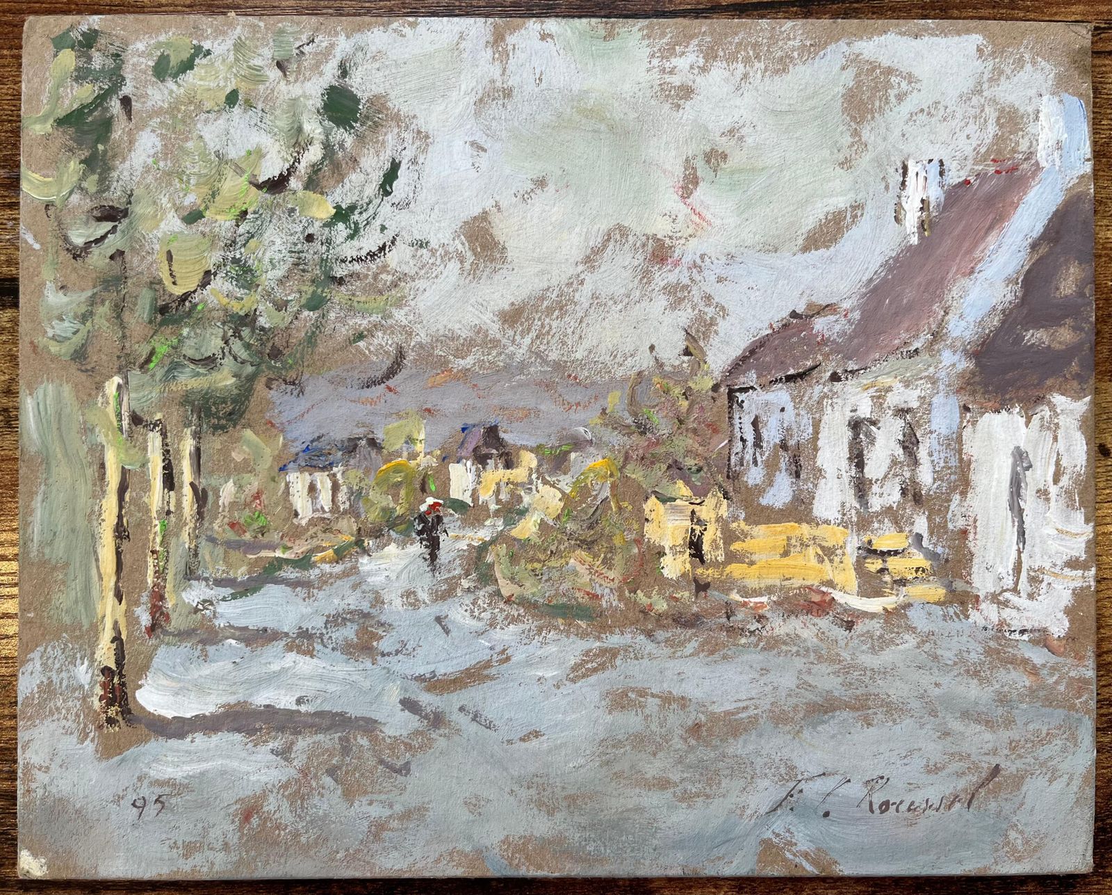 F.T Rousselimpressionist Oil Painting Of A Village Street Scene1995 photo furniture