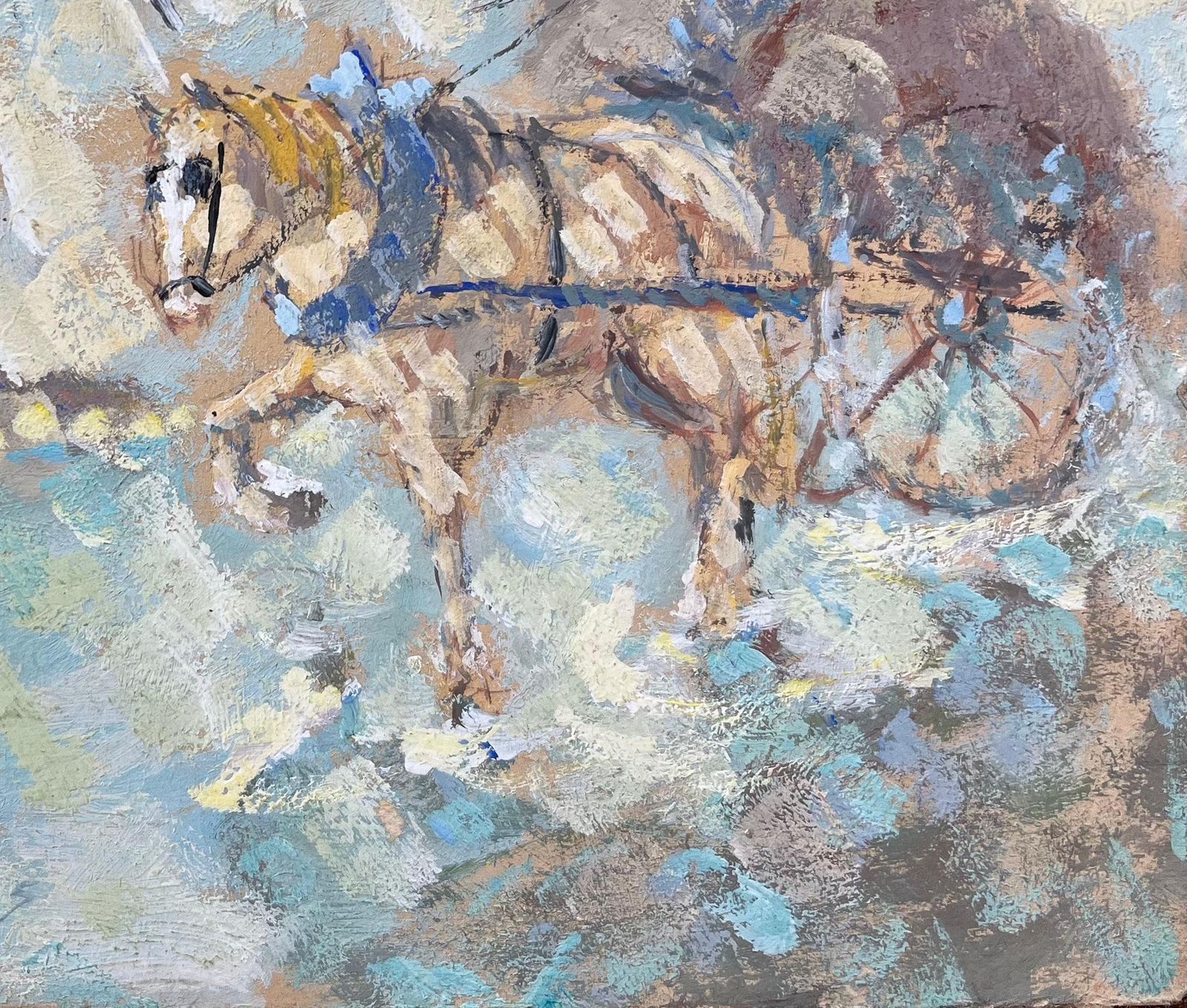 F.T Rousselimpressionist Oil Painting Of A Horse Drawn Cart With Driver1995 photo for sale