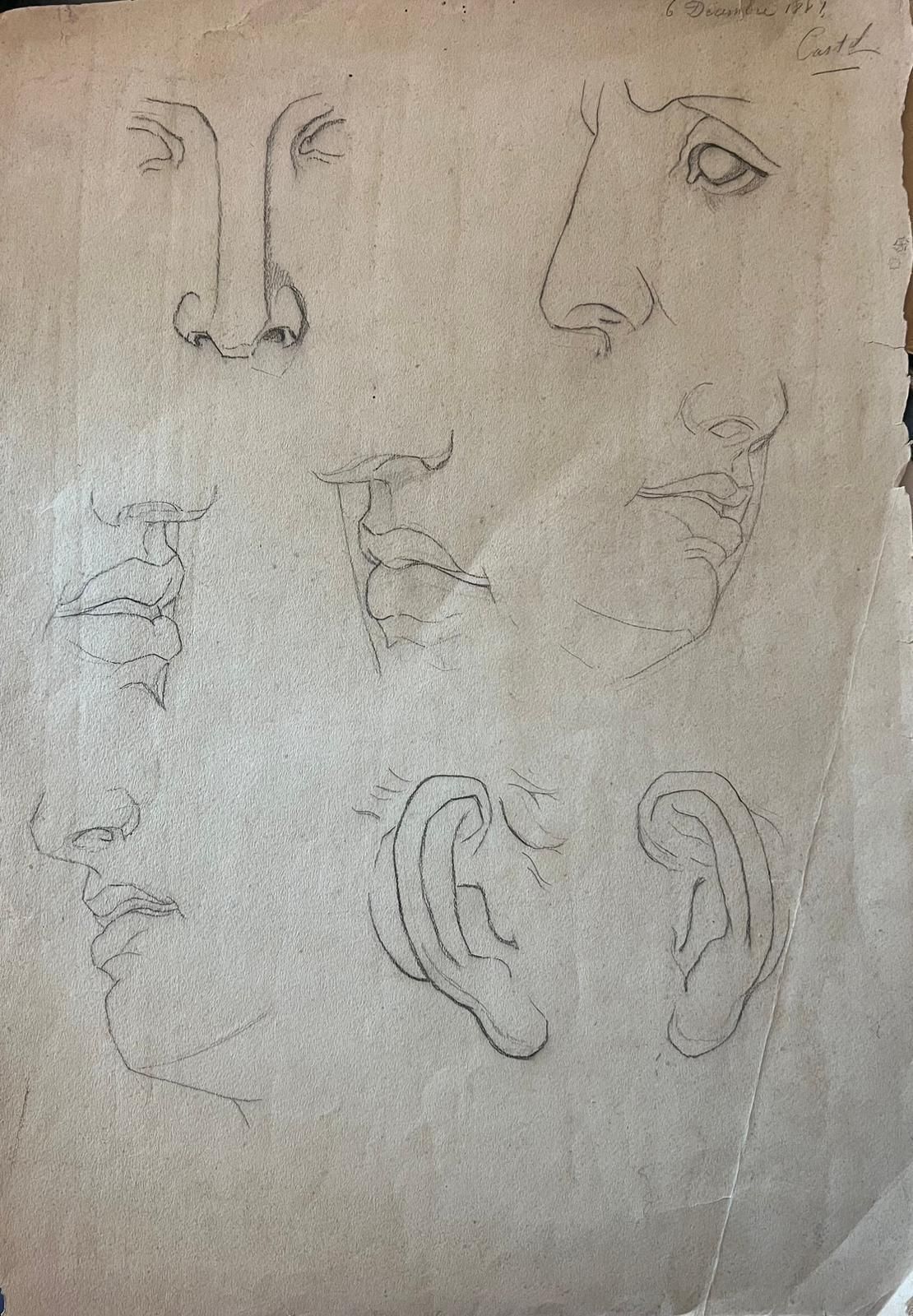 French Schoolantique French Sketch Study Of Facial Features1921