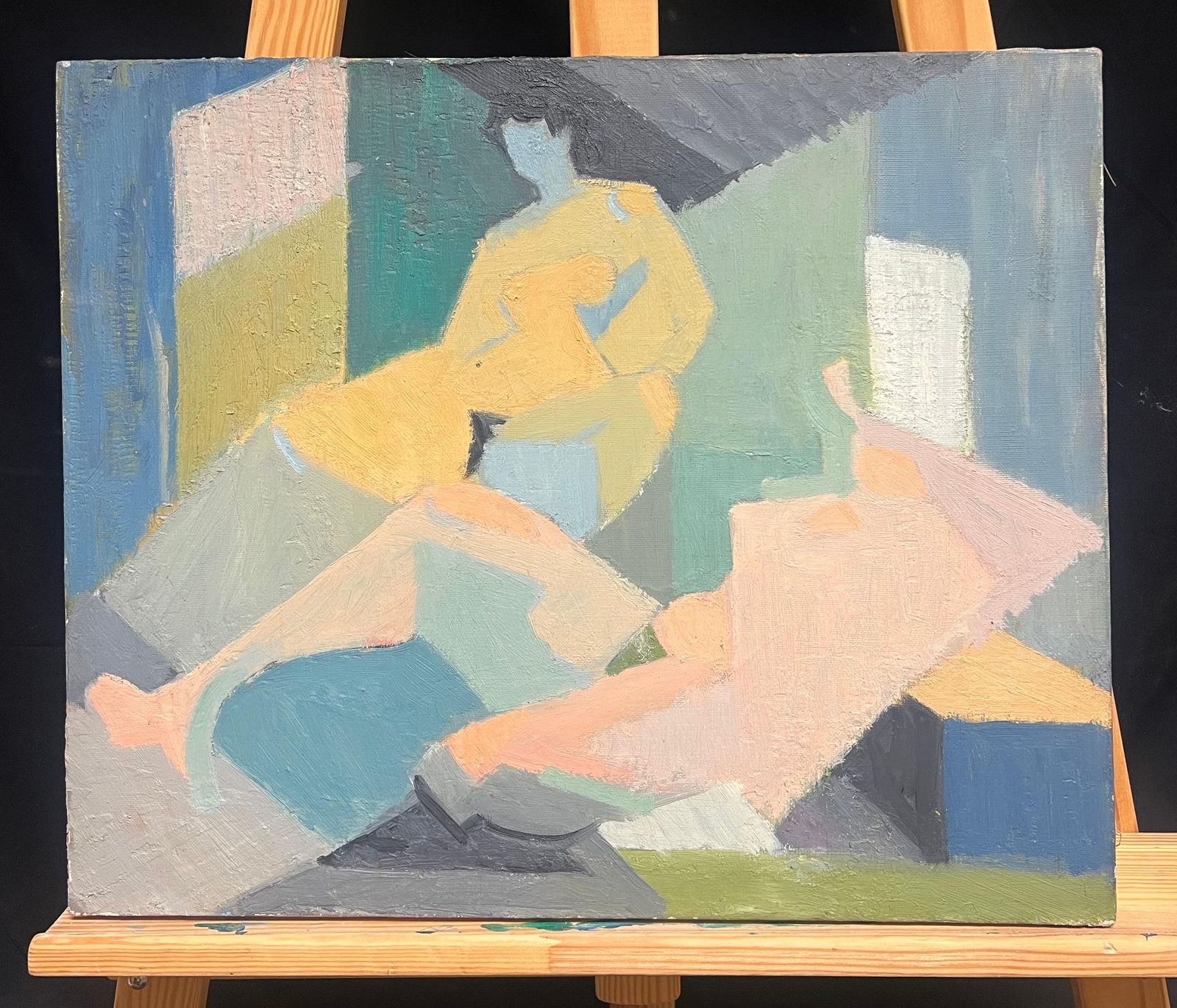 Therese Hummelmid 20th Century French Oil Painting Cubist Portrait Of Nude Figure1950 photo furniture