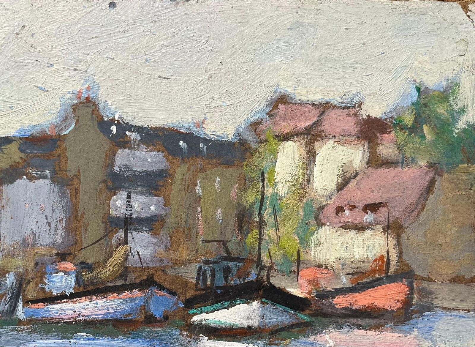 Fanch Lelfrench Impressionist Oil Painting Of Honfleur Harbor Scene1992 photo for sale