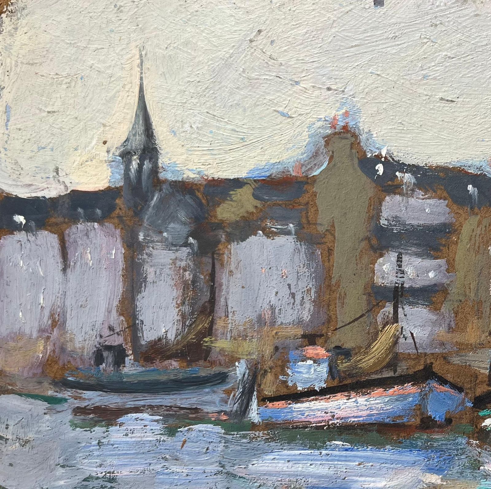 Fanch Lelfrench Impressionist Oil Painting Of Honfleur Harbor Scene1992 photo 474.0