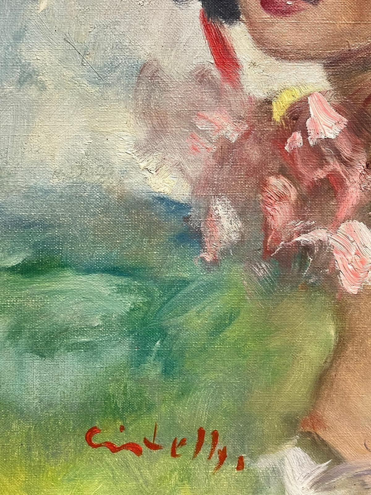 French Mid 20th1950's French Oil Elegant Portrait Of A Woman With Floral Accents In Bonnetmid 20th Century photo Art