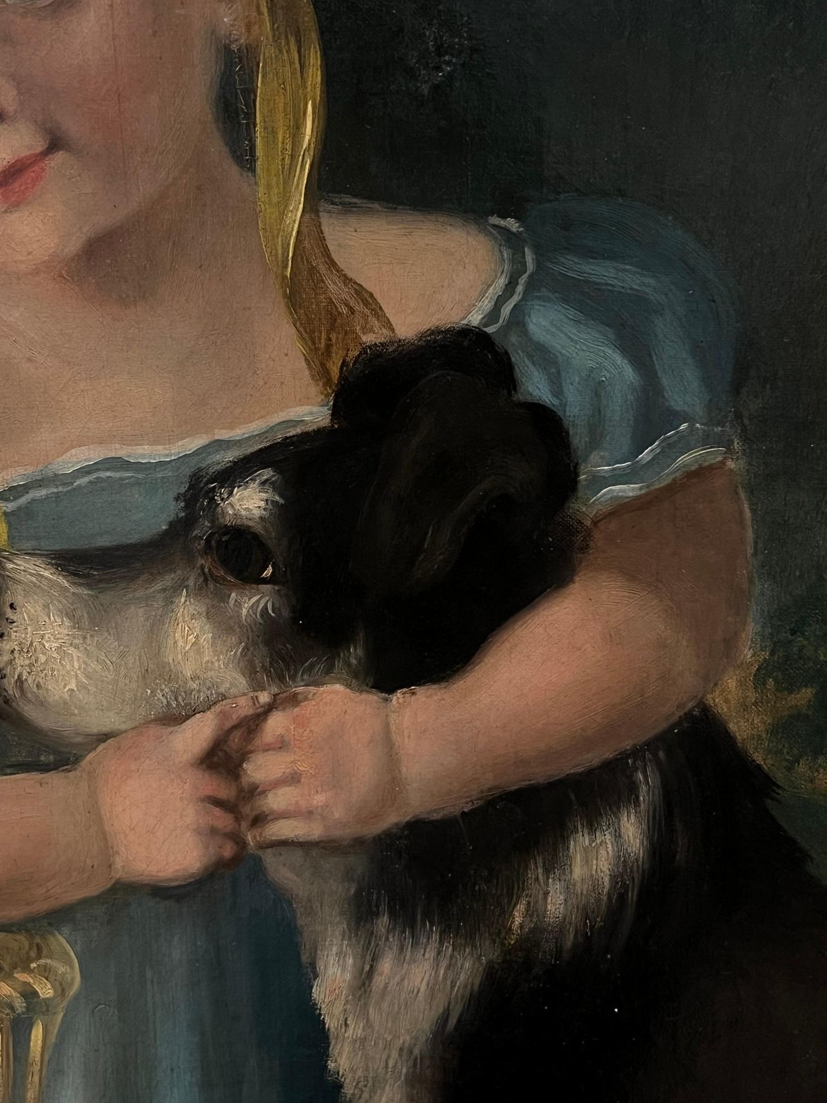 Victorian Schoolvictorian English Oil Painting Portrait Of A Young Girl In A Bonnet With Her Dogmid 19th Century photo 1524.0