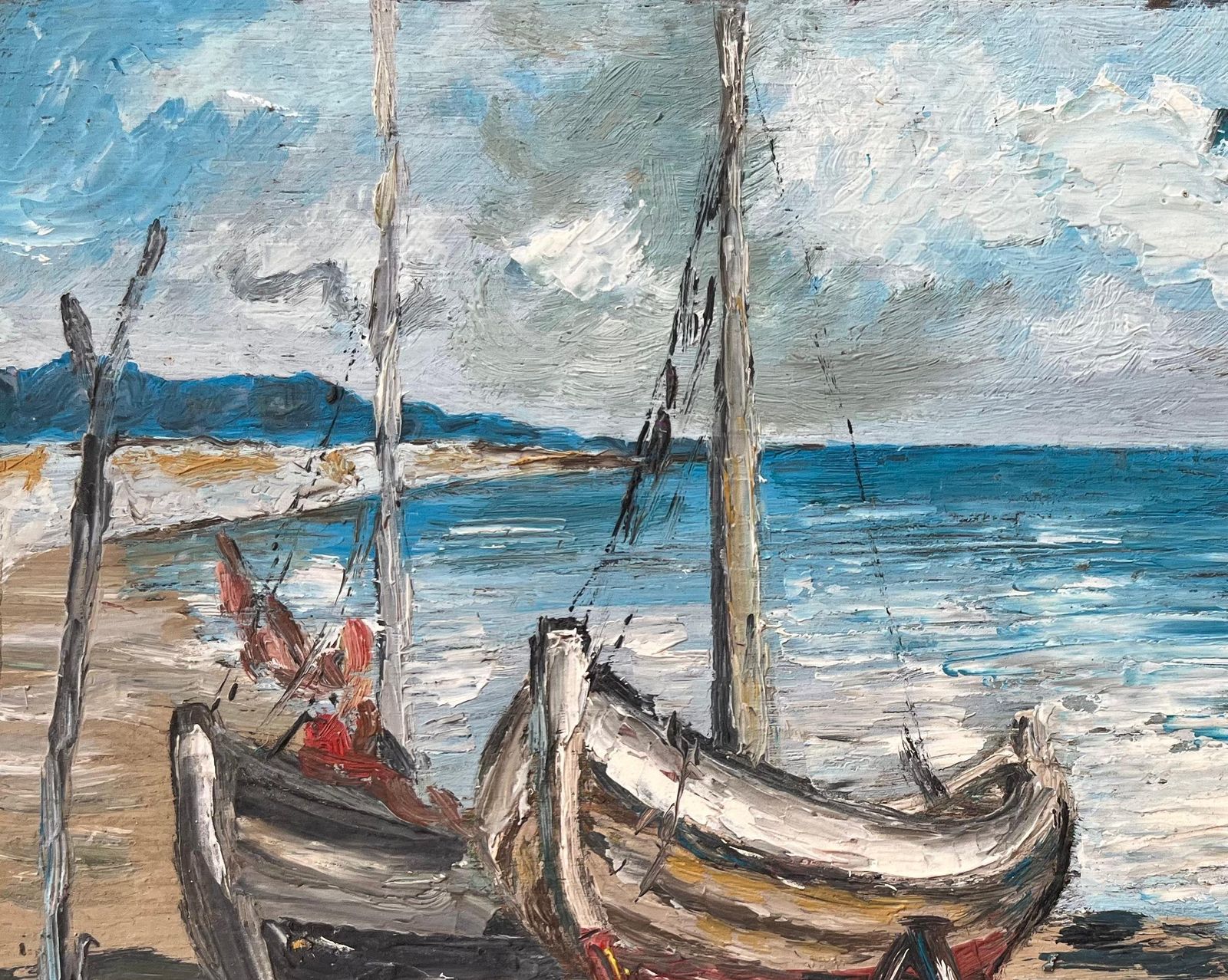 Fanch Lelfrench Impressionist Oil Painting Of Resting Boats On A Tranquil Shoreline photo vinterior
