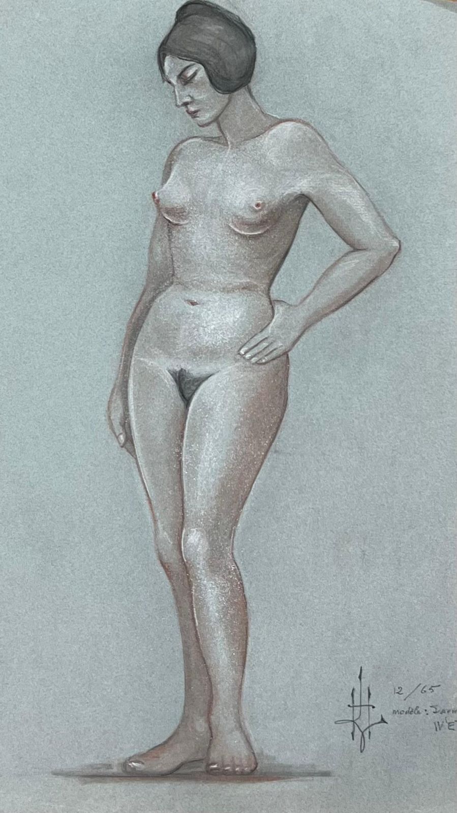 Dagmar Web1960's Original French Pastel Sketch Nude Female Figure Portrait1960's