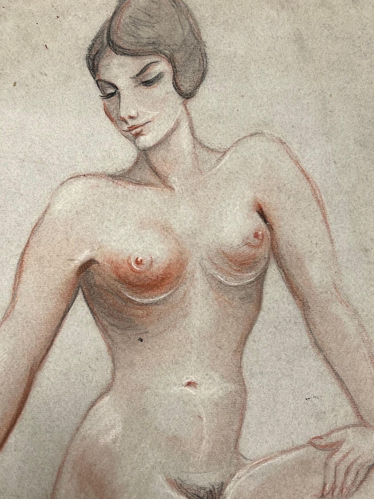 Dagmar Web1960's Original French Pastel Sketch Nude Kneeling Nude Study Poised Elegance1960's photo for sale