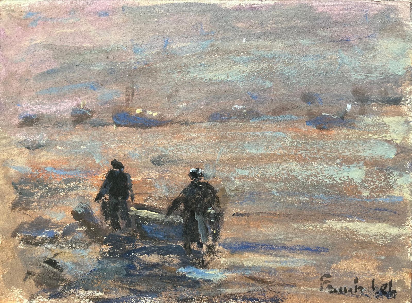 Fanch Lelfrench Impressionist Oil Painting Of Twilight Gathering At Erquy2012
