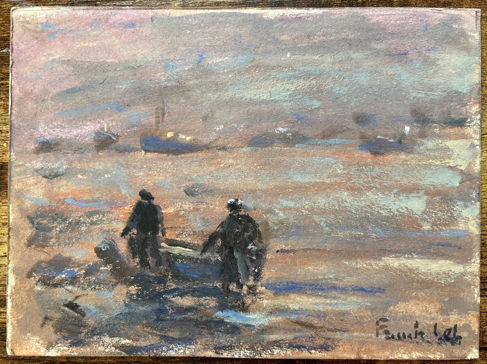 Fanch Lelfrench Impressionist Oil Painting Of Twilight Gathering At Erquy2012 photo Art