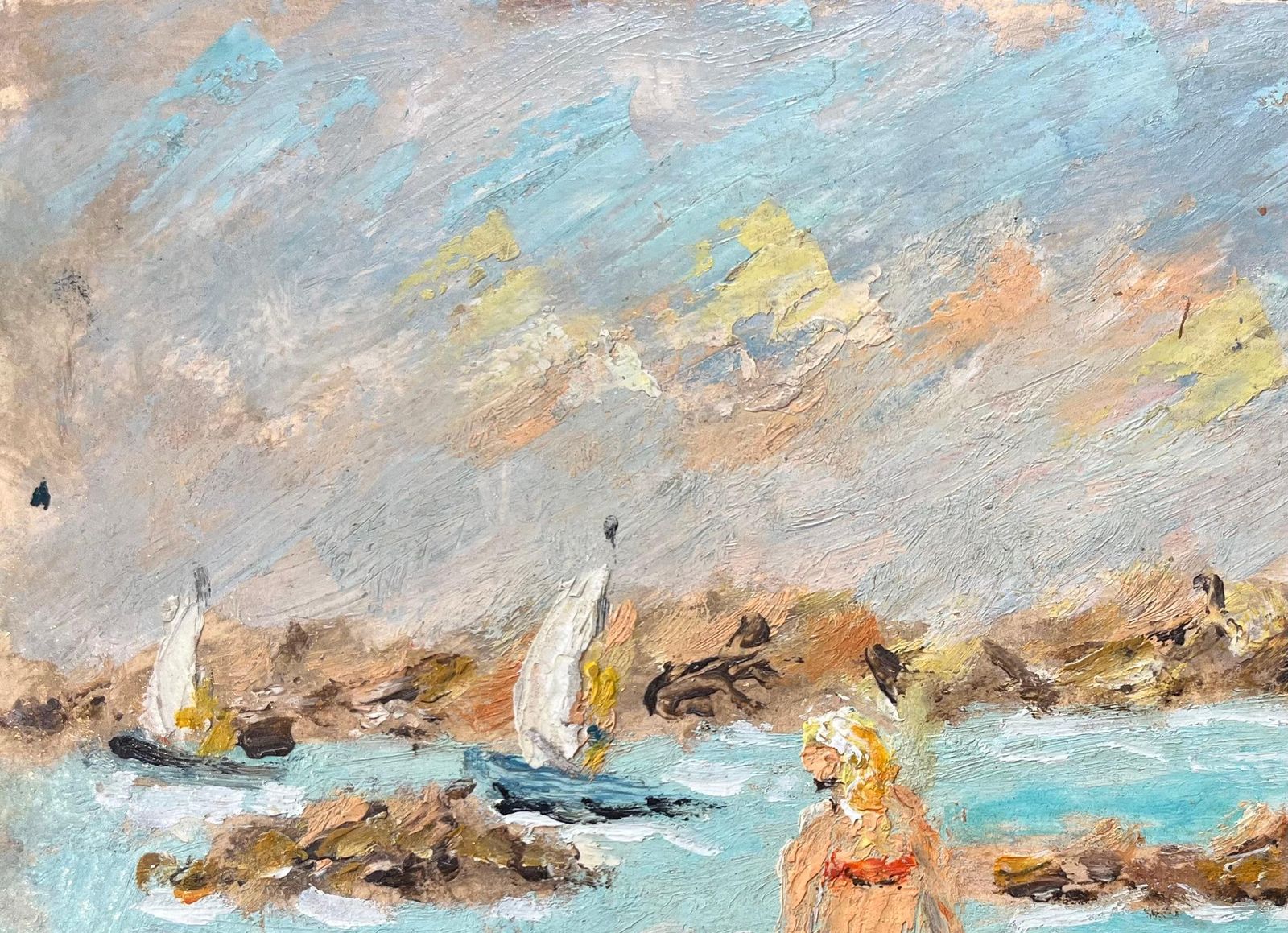 Fanch Lelfrench Impressionist Oil Painting Of Coastal Scene At Saint Lunaire photo vinterior