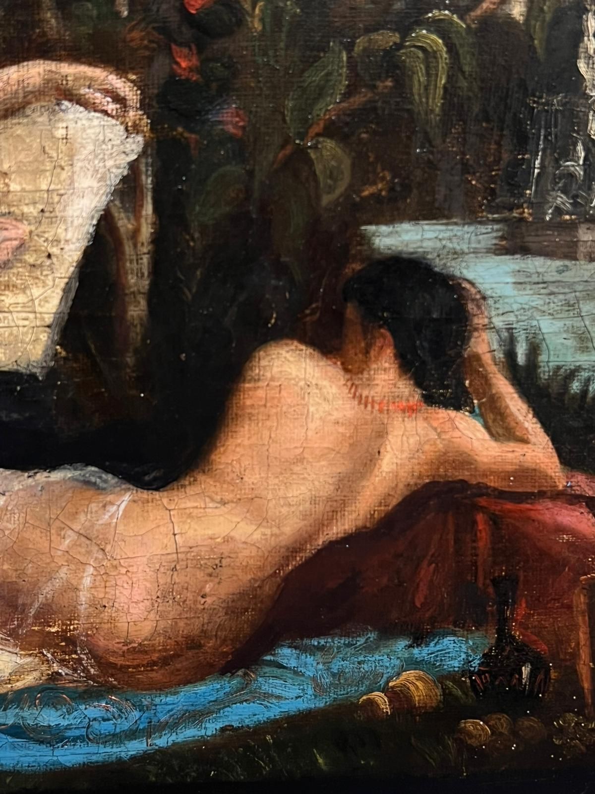 French School18th Century French Oil Artist Painting Nude Model Classical Garden Scene18th Century photo Art