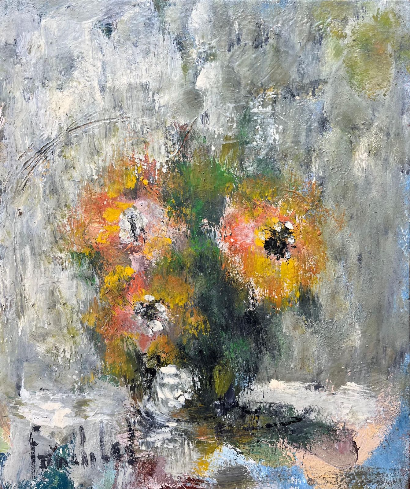Fanch Lelfrench Impressionist Oil Painting Of Still Life Of Wildflowers In A Vase