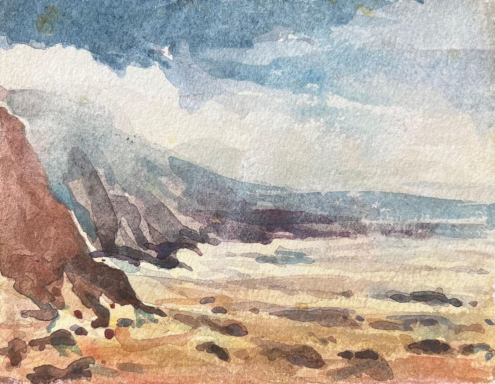 Maurice Mazeiliefrench Impressionist Watercolor Of A Coastal Landscape With Cliffs
