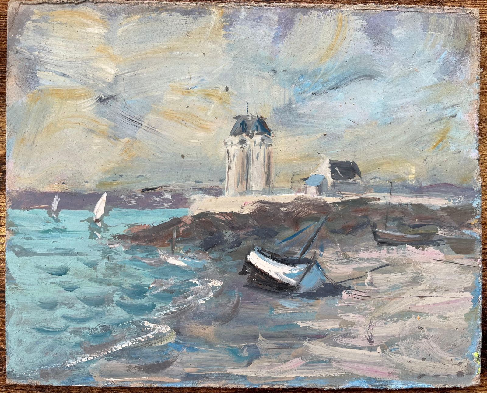 Fanch Lelfrench Impressionist Oil Painting Of A Lighthouse Perched On A Rocky Outcrop photo furniture