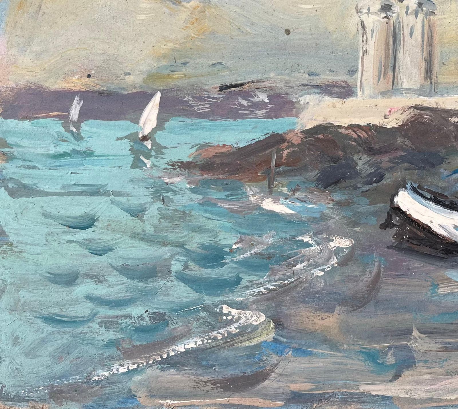 Fanch Lelfrench Impressionist Oil Painting Of A Lighthouse Perched On A Rocky Outcrop photo 474.0
