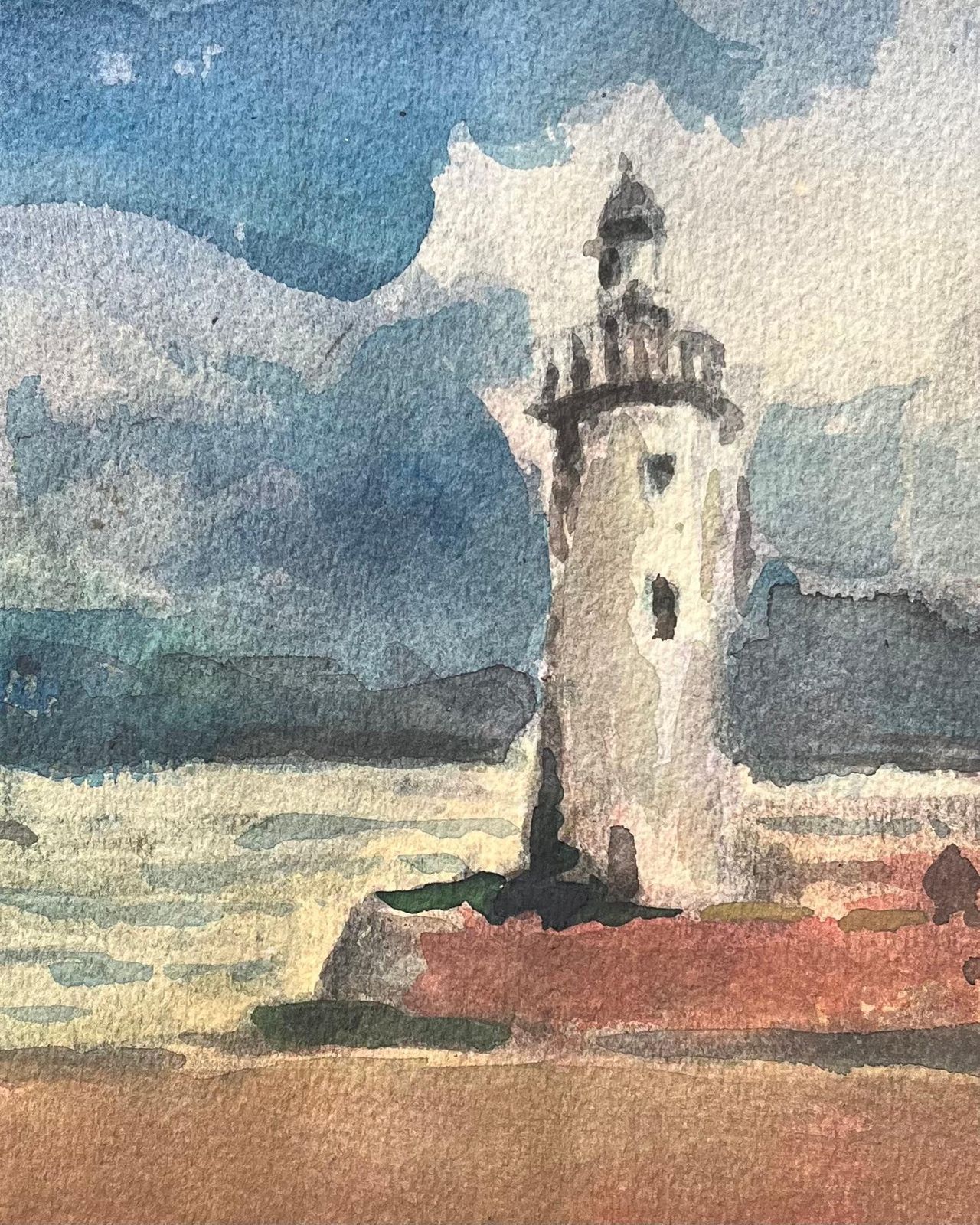 Maurice Mazeiliefrench Impressionist Watercolor Of Coastal Lighthouse Scene photo Art