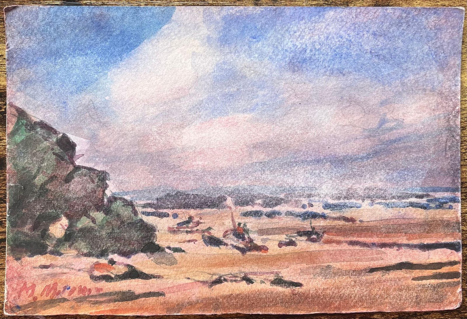Maurice Mazeiliefrench Impressionist Watercolor Of Tranquil Coastal Landscape photo for sale