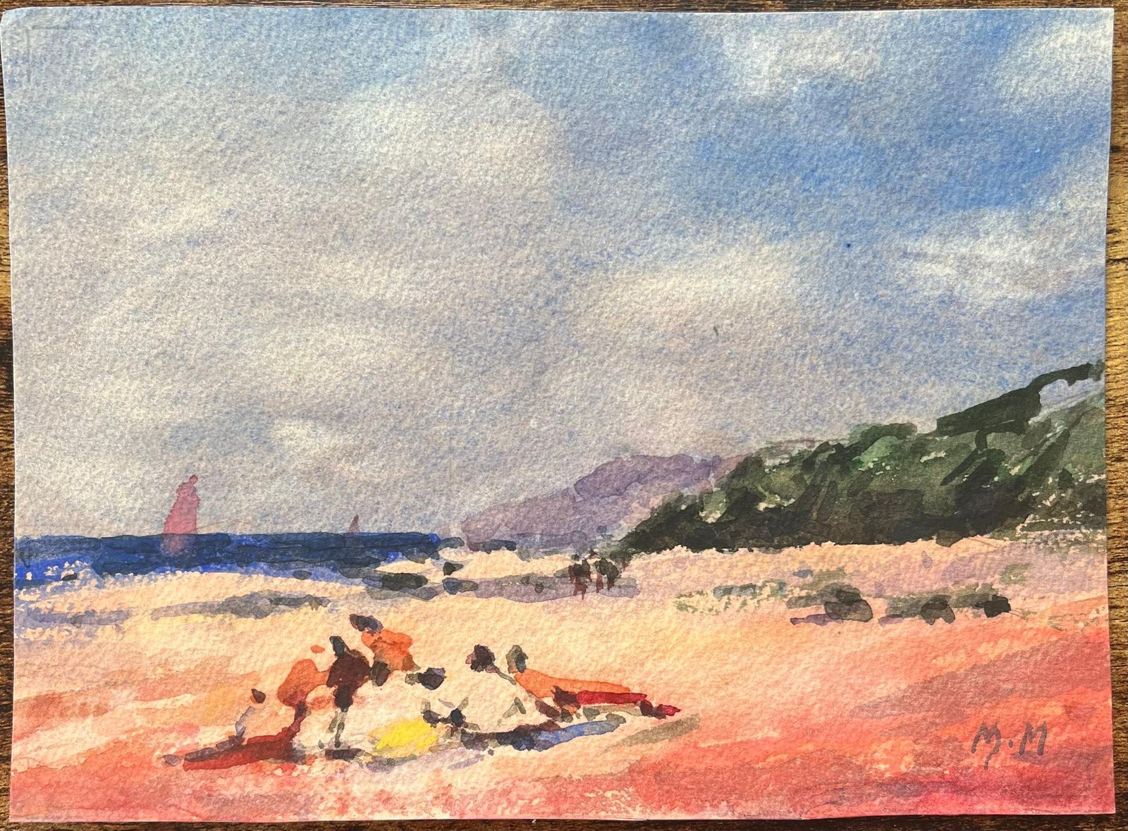 Maurice Mazeiliefrench Impressionist Watercolor Of Figures Relaxing On A Beach photo furniture