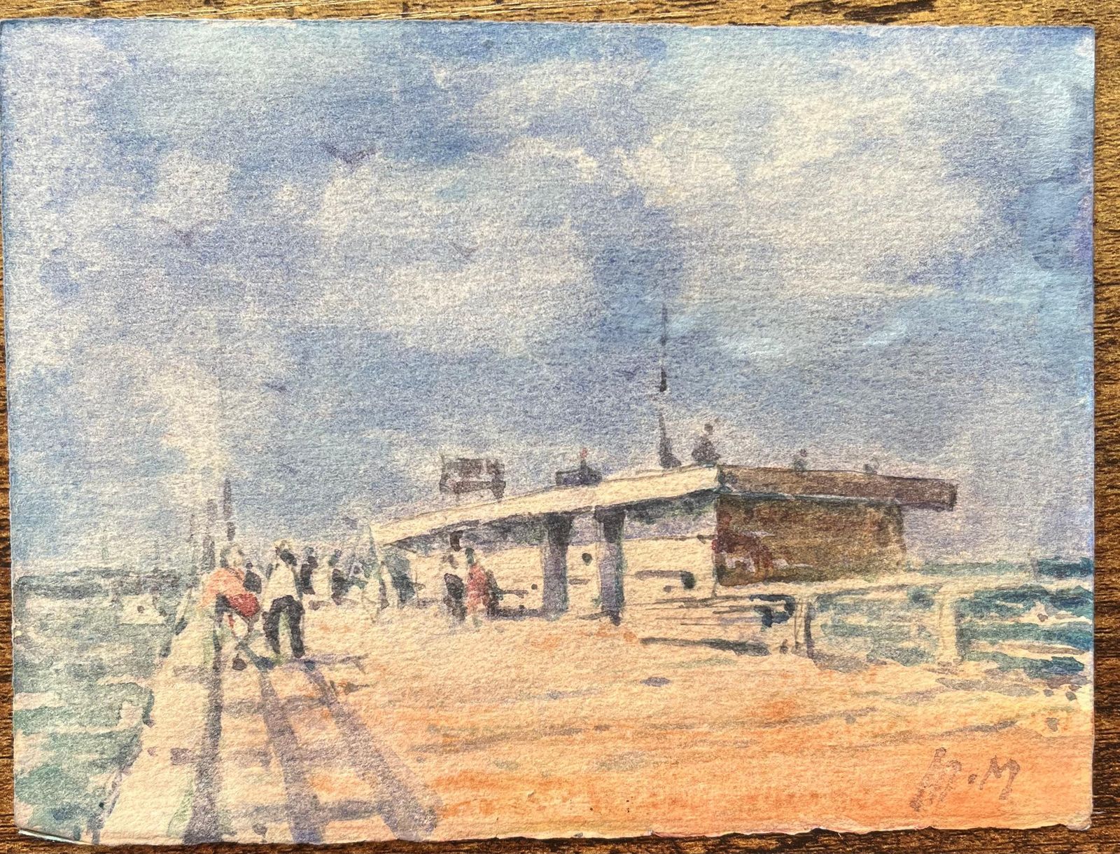 Maurice Mazeiliefrench Impressionist Watercolor Of A Pier With Figures On A Sunny Day photo furniture