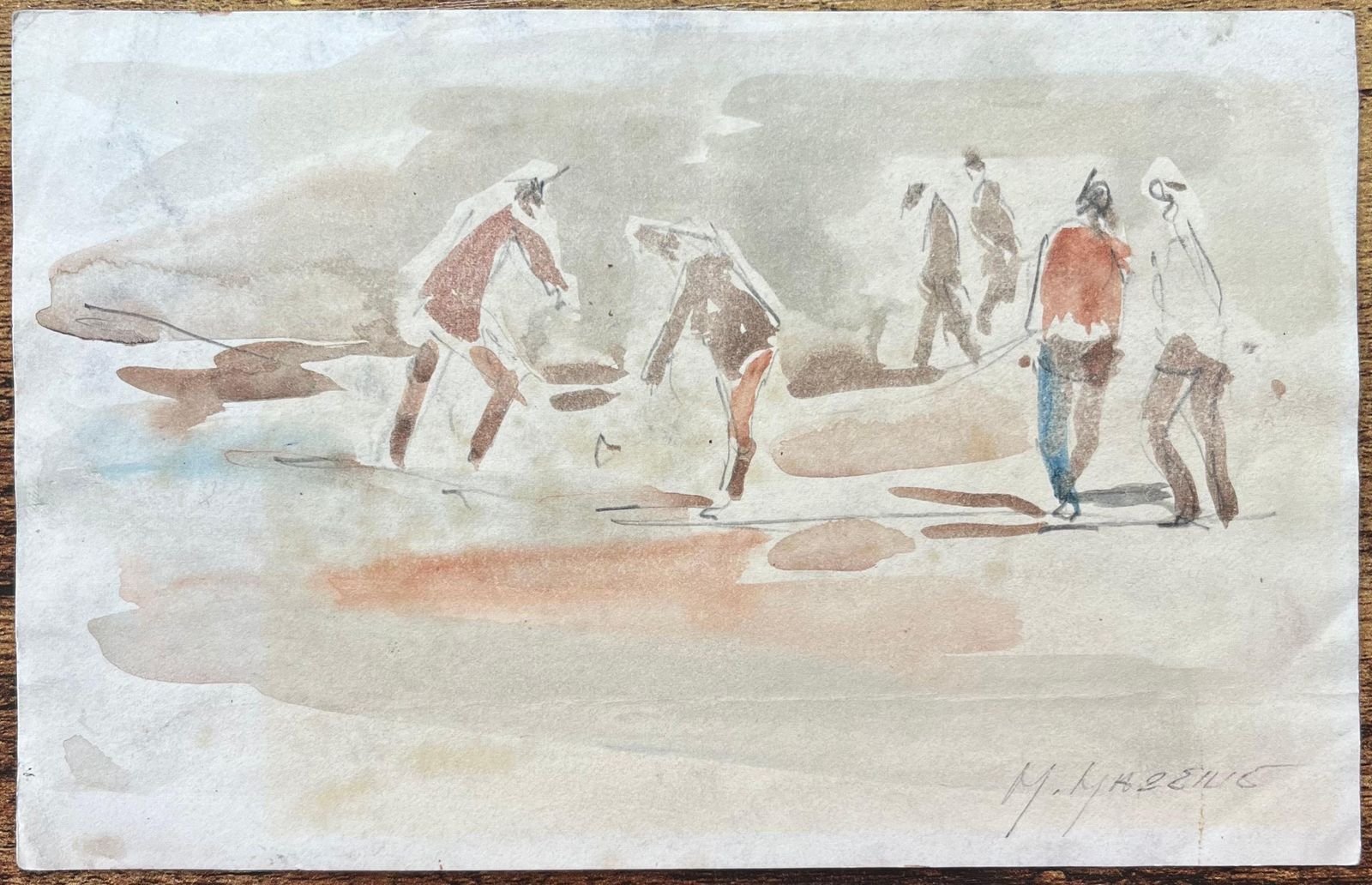 Maurice Mazeiliefrench Impressionist Watercolor Of Beachgoers At Leisure photo furniture