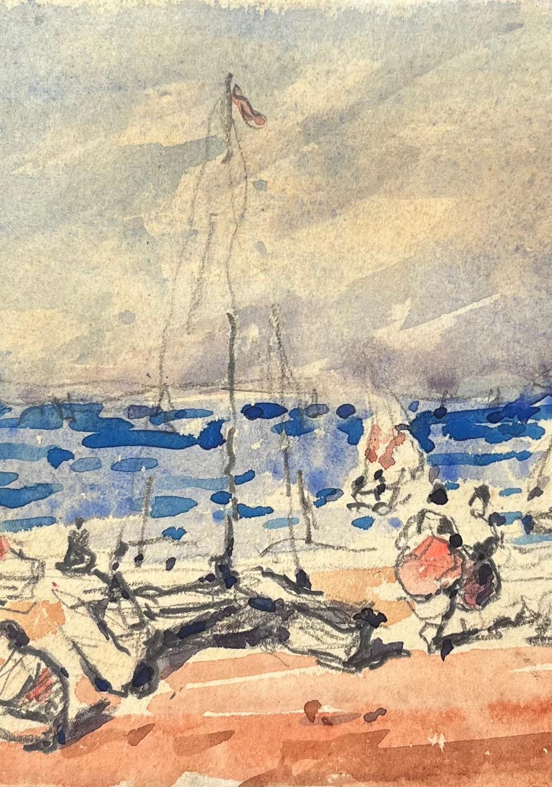Maurice Mazeiliefrench Impressionist Watercolor Of A Seaside Gathering With Sailboats photo Art