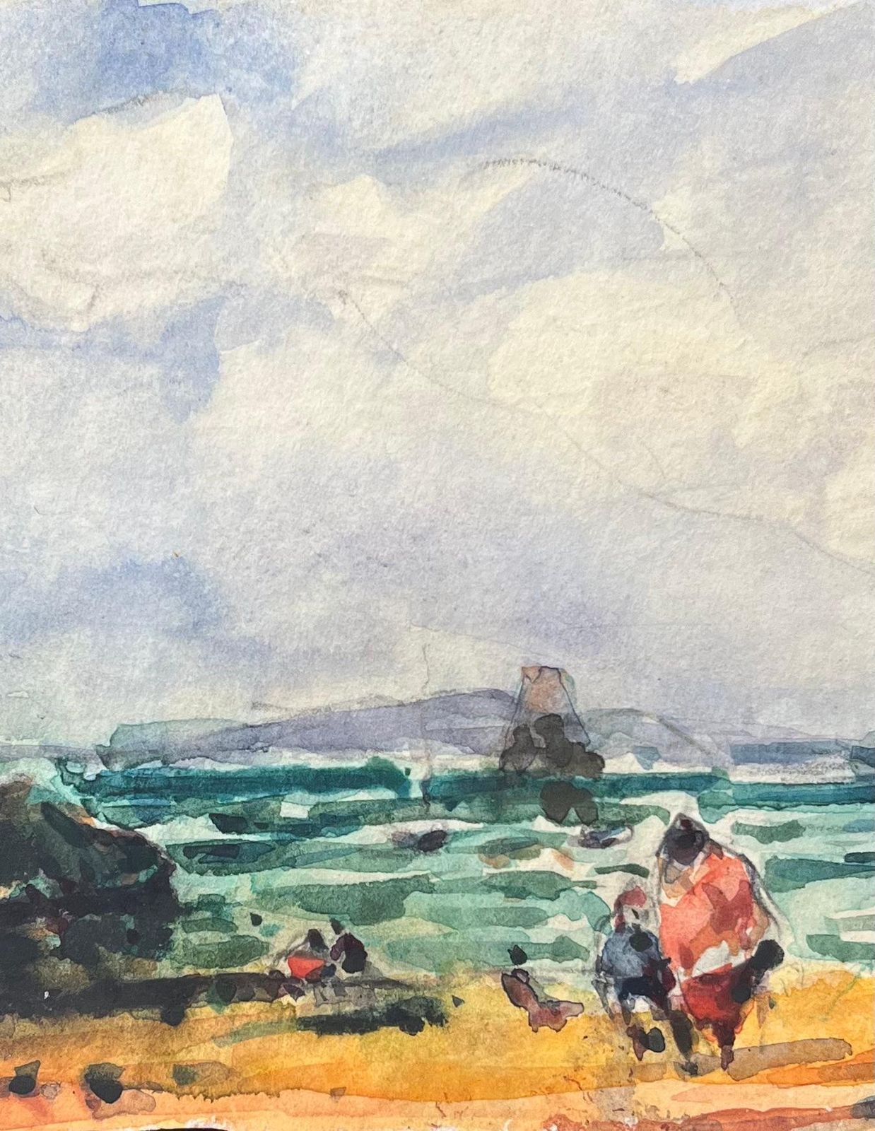 Maurice Mazeiliefrench Impressionist Watercolor Of A Coastal Scene With Rocky Shoreline photo Art
