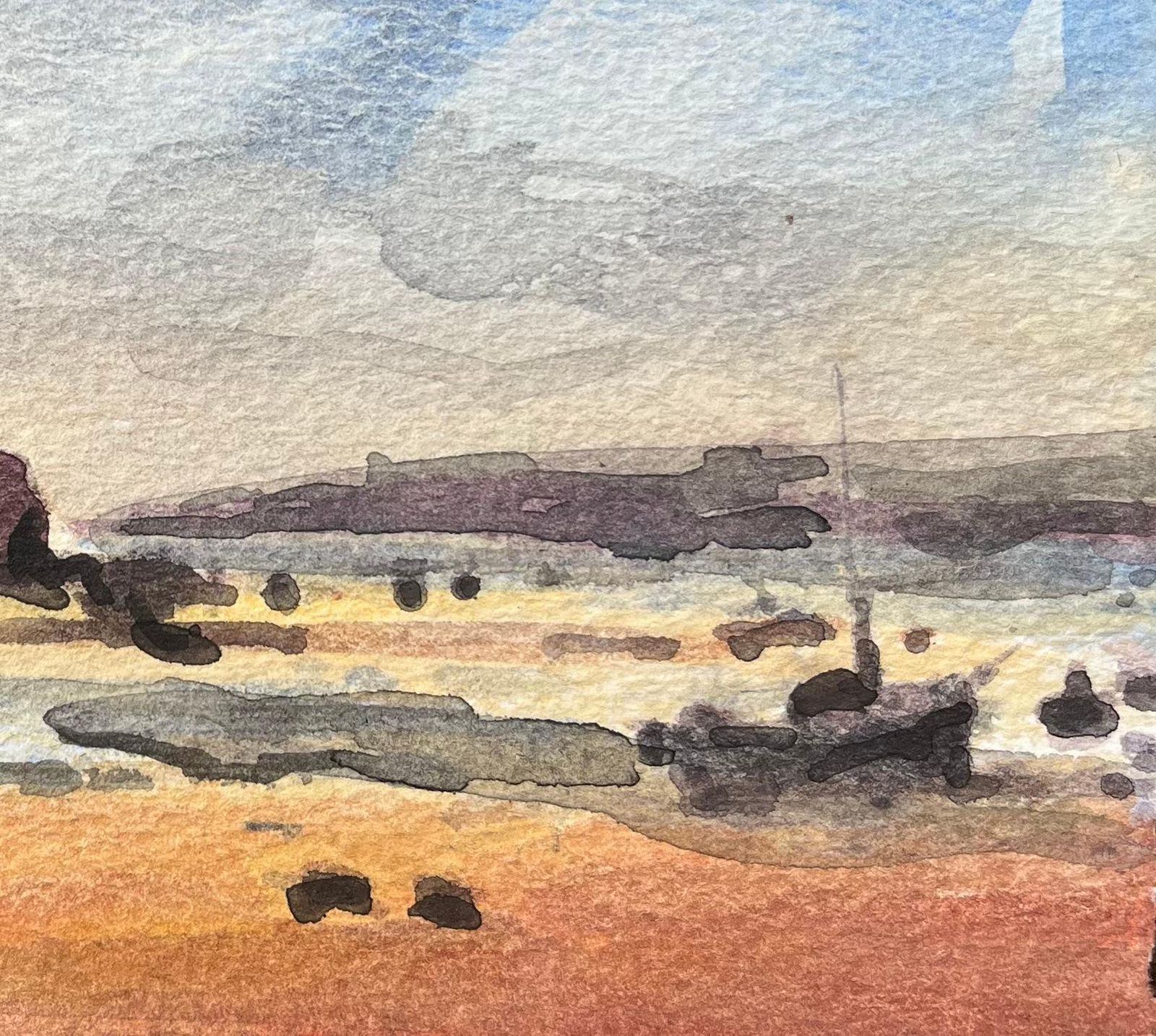 Maurice Mazeiliefrench Impressionist Watercolor Of A Coastal Landscape At Low Tide photo for sale